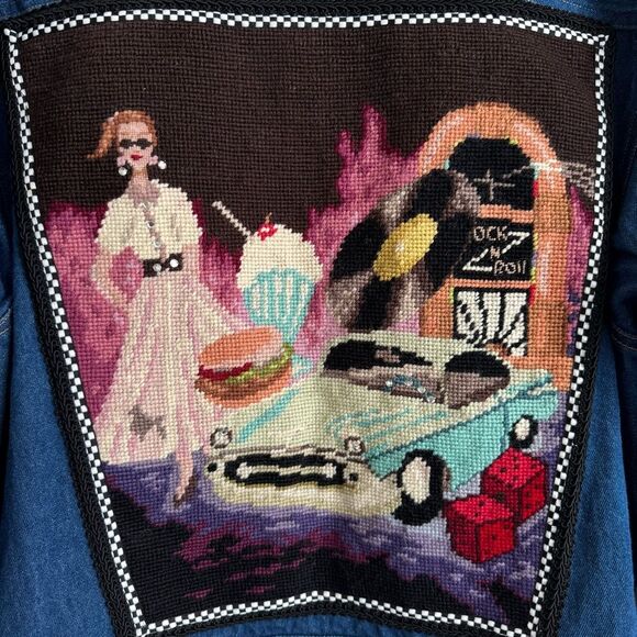 Vintage 90's Denim Jacket with Retro 50's Diner Embroidery Back Graphic - Picture 5 of 5